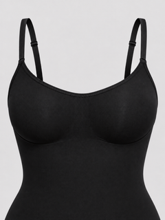 Black detail view - neckline and adjustable straps