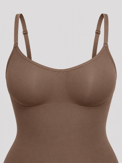 Brown detail view - neckline and adjustable straps