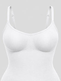 White detail view - neckline and adjustable straps