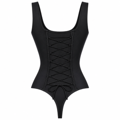 Black detail view - lace-up back and thong cut