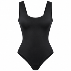 Black detail view - neckline and crotch fastening