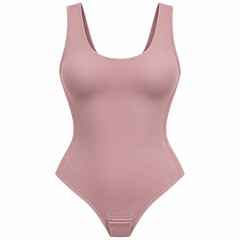 Pink detail view - neckline and crotch fastening