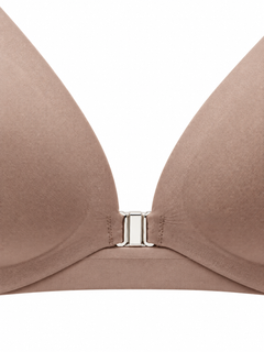 Taupe detail view - closed front clasp
