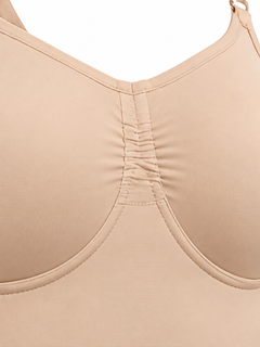 Nude detail view - cup seams and centre ruching