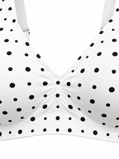 White Polka Dot detail view - neckline and cups