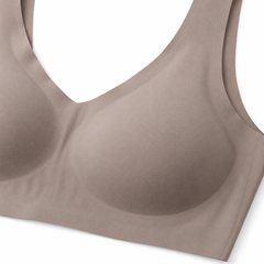 Taupe detail view - neckline and cups