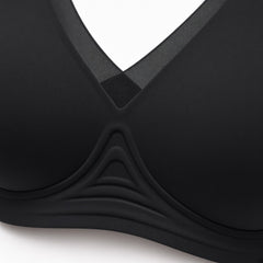 Black detail view - mesh neckline and curved undercup detailing